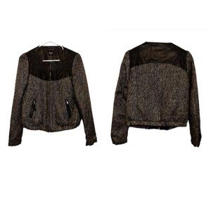 Olsen Europe Gray Wool Blend Moto Jacket with Black Leather Look Shoulder Detail